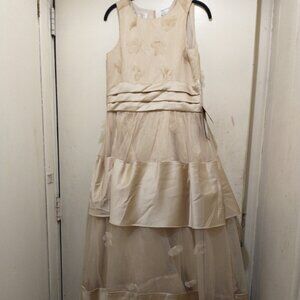 NWT Light in the box champagne satin tulle gown sleeveless sz 14 girls 4 ladies